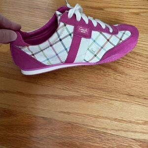 Coach Women's Pink and White Plaid Sneakers